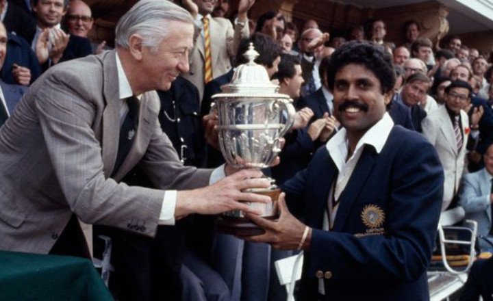 1983 ODI Prudential World Cup Picture with Kapil dev receiving the cup